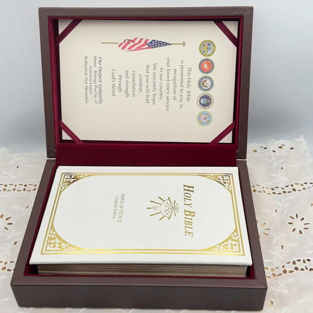 Dove of Peace Holy Bible White Catholic Douay-Rheims Memorial Gift Boxed